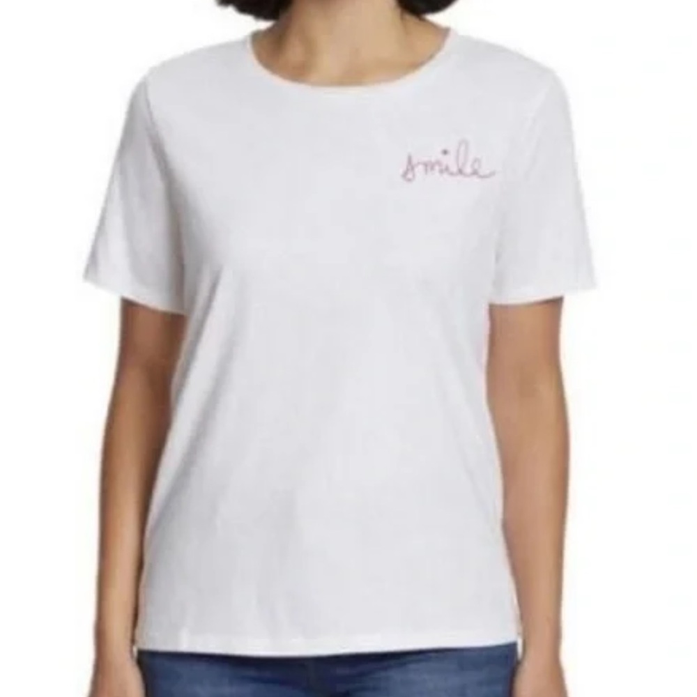 Ella Moss Womens Flattering Fit Ultra Soft tee  SMILE White, X-Large